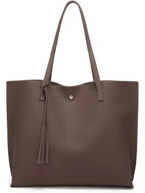 Women’s Coffee Soft Faux Leather Tote Bag Tassel Large Shoulder Purse